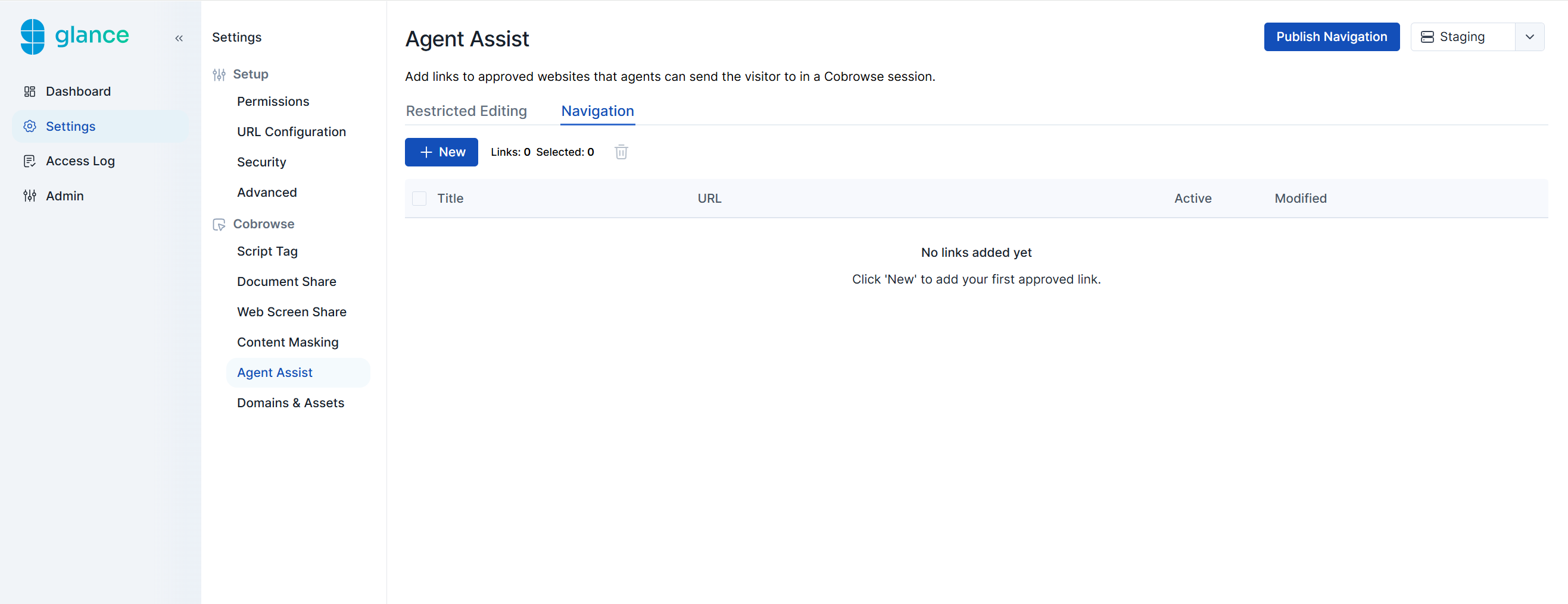 Navigation Assist configuration in Glance Portal