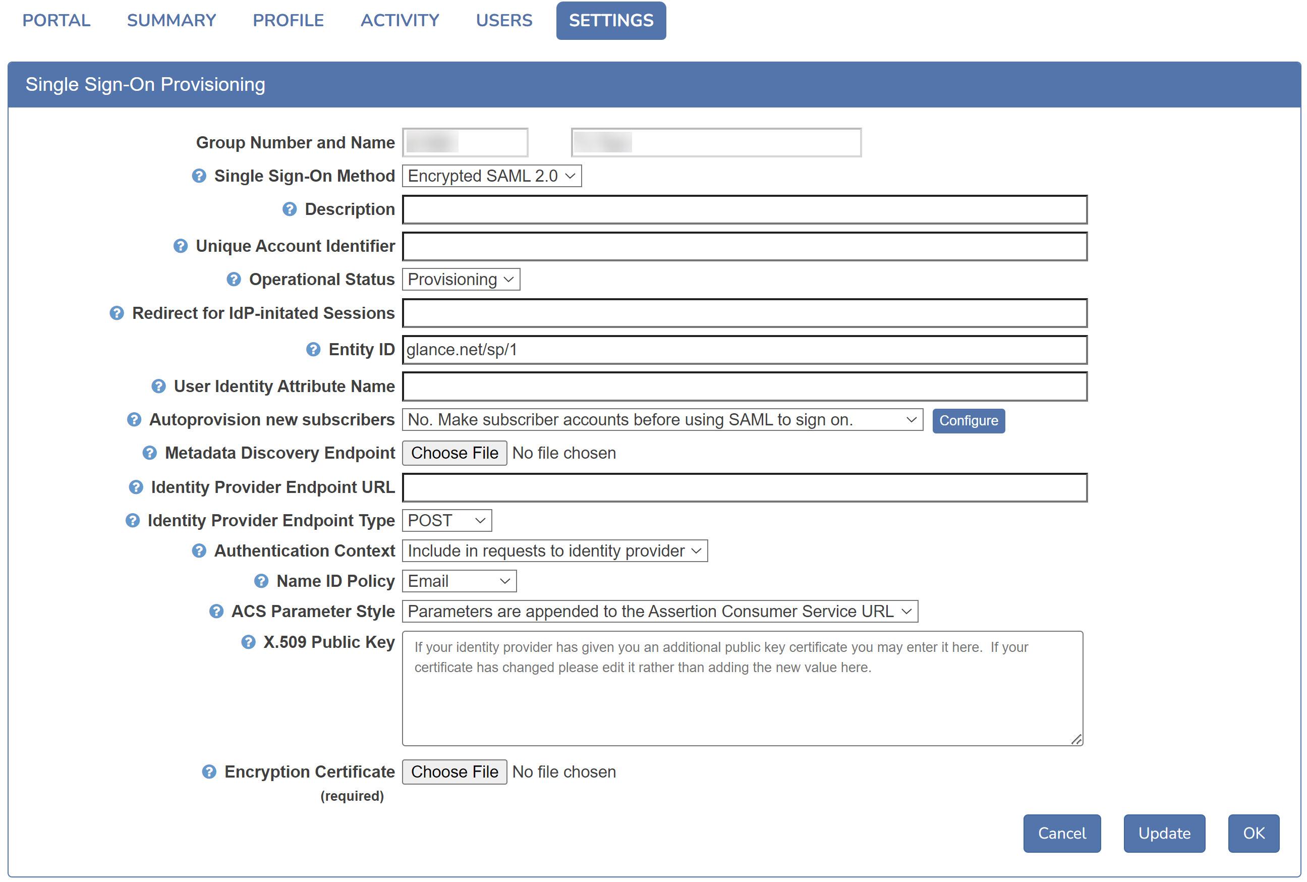 Identity Provider Settings showing Single Signon Provisioning tab