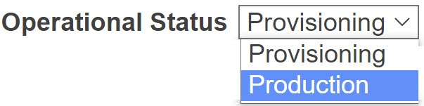 Operational Status set to Production