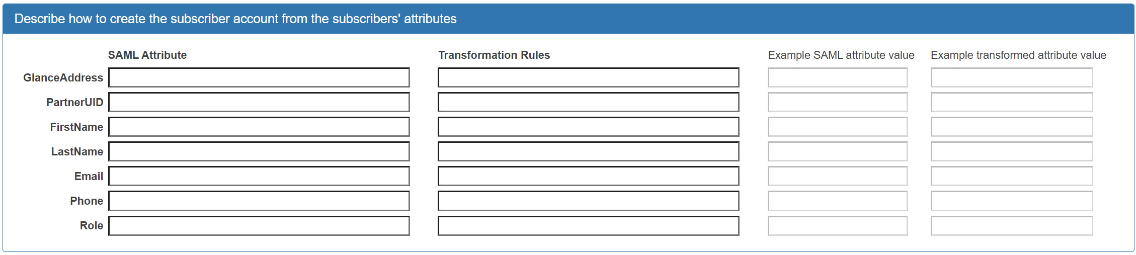 SAML attribute mapping configuration panel