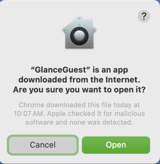 macOS system alert to open application