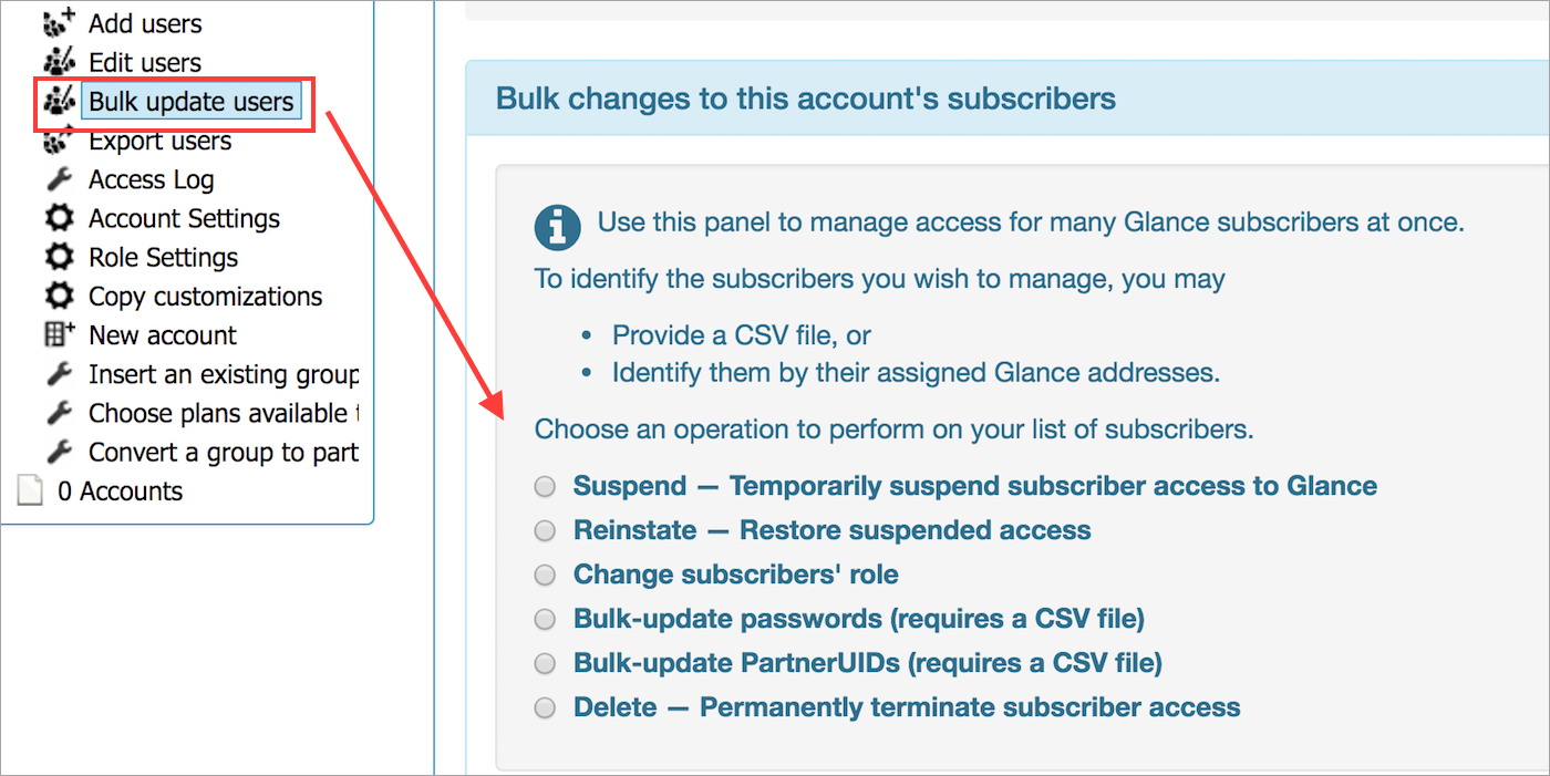 Bulk update users option
