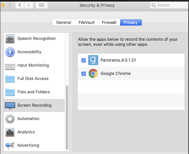 macOS Screen Recording permissions