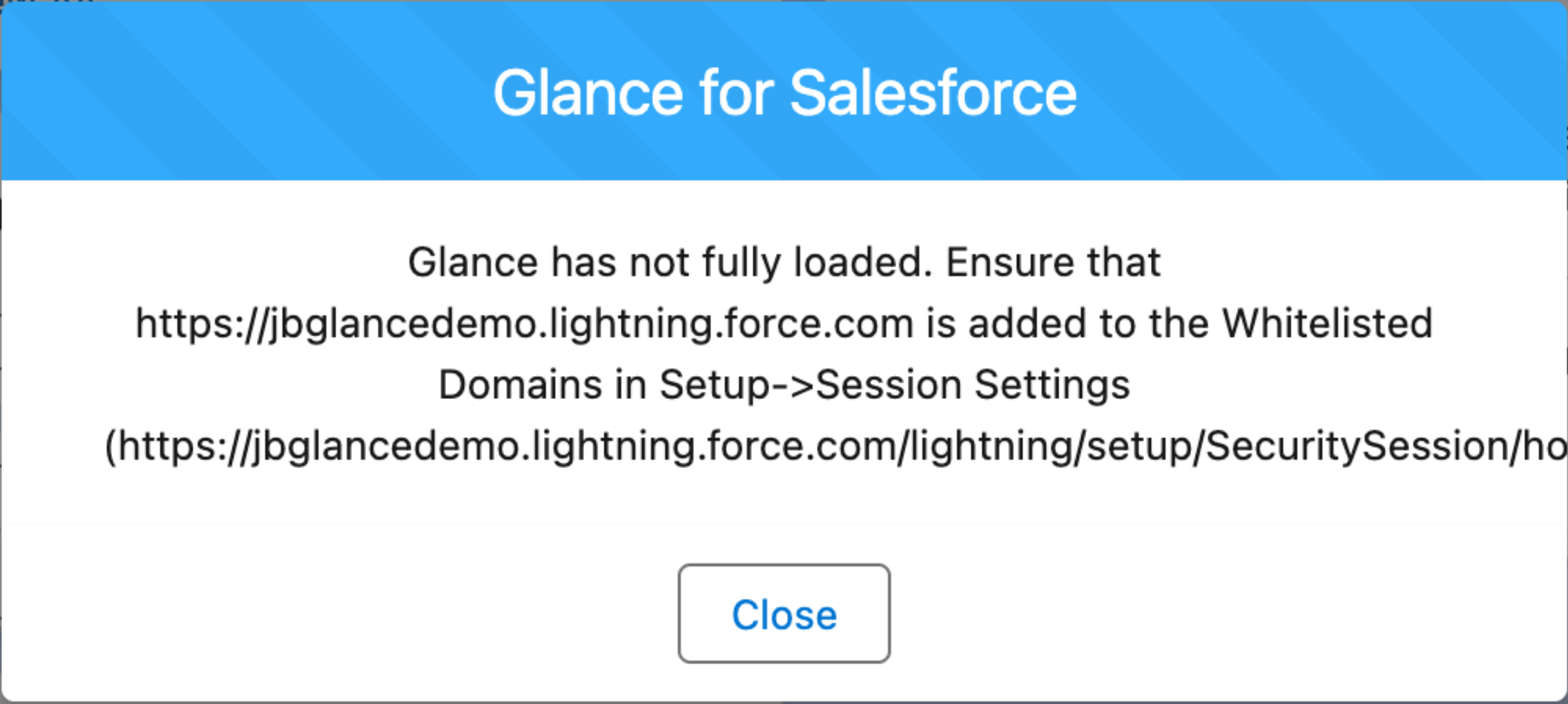 Glance Has Not Fully Loaded error message