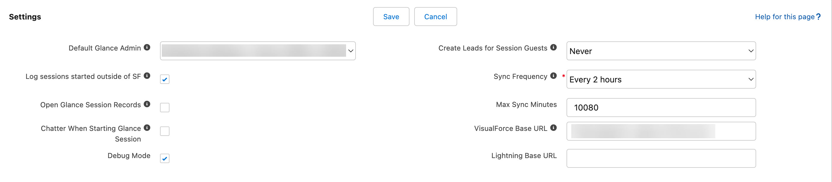 Glance Company Settings tab in Salesforce