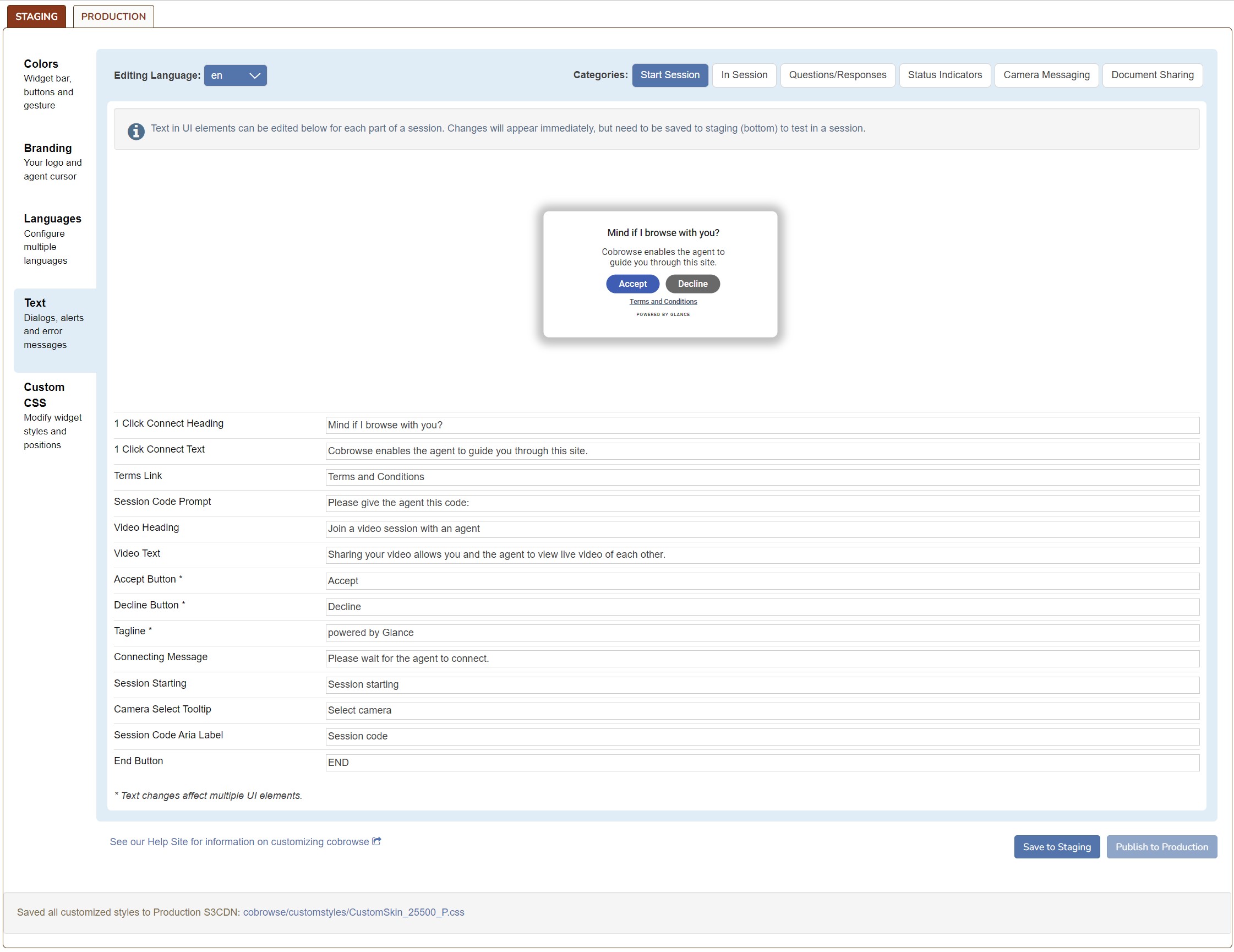 Text Customization Section