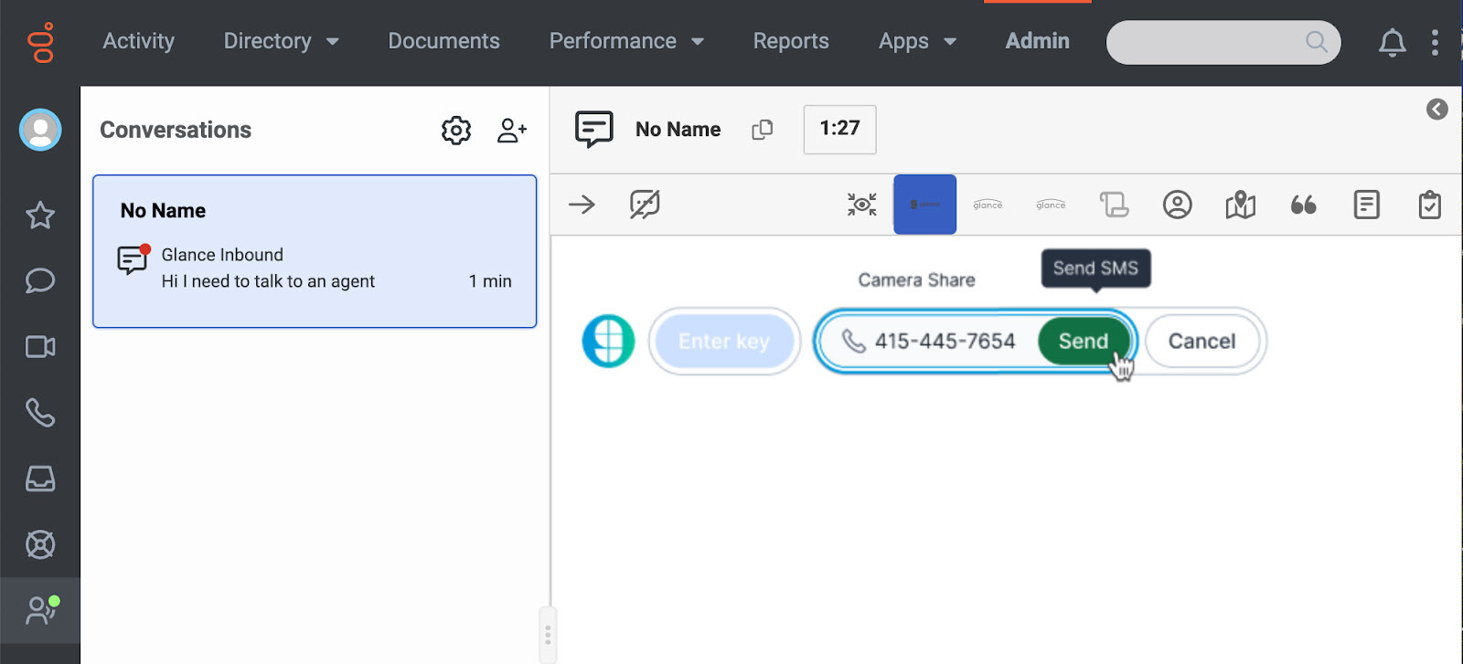 Mobile Camera Share SMS Interface in Genesys Cloud CX