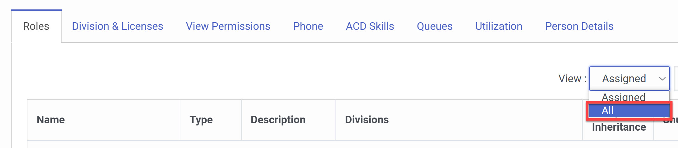 Change view menu to All in user settings