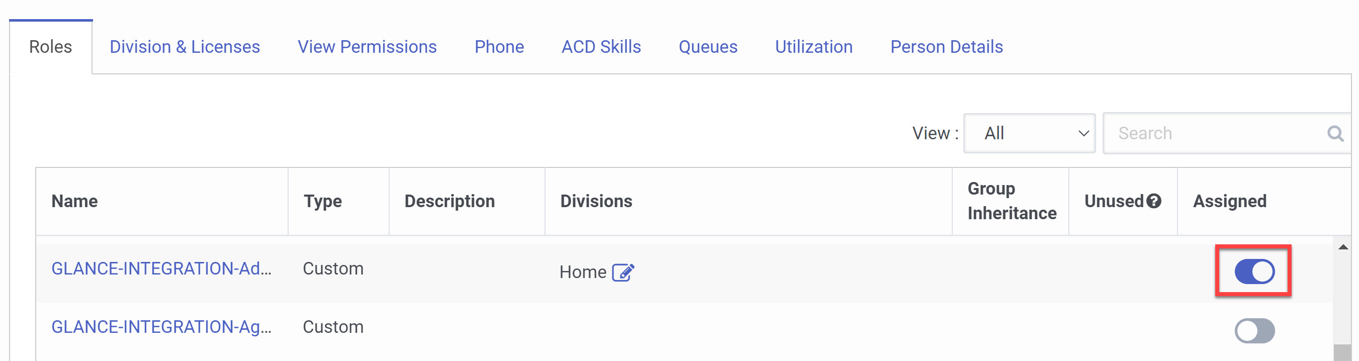 Toggle Assigned to On for Glance roles