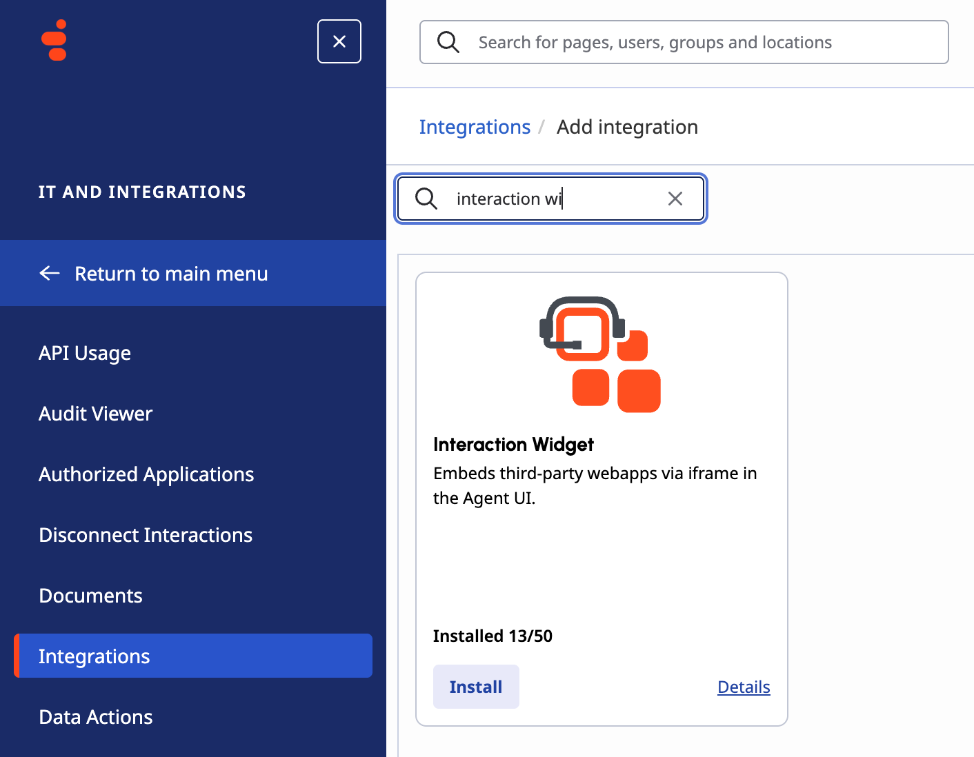 Install Interaction Widget from available apps