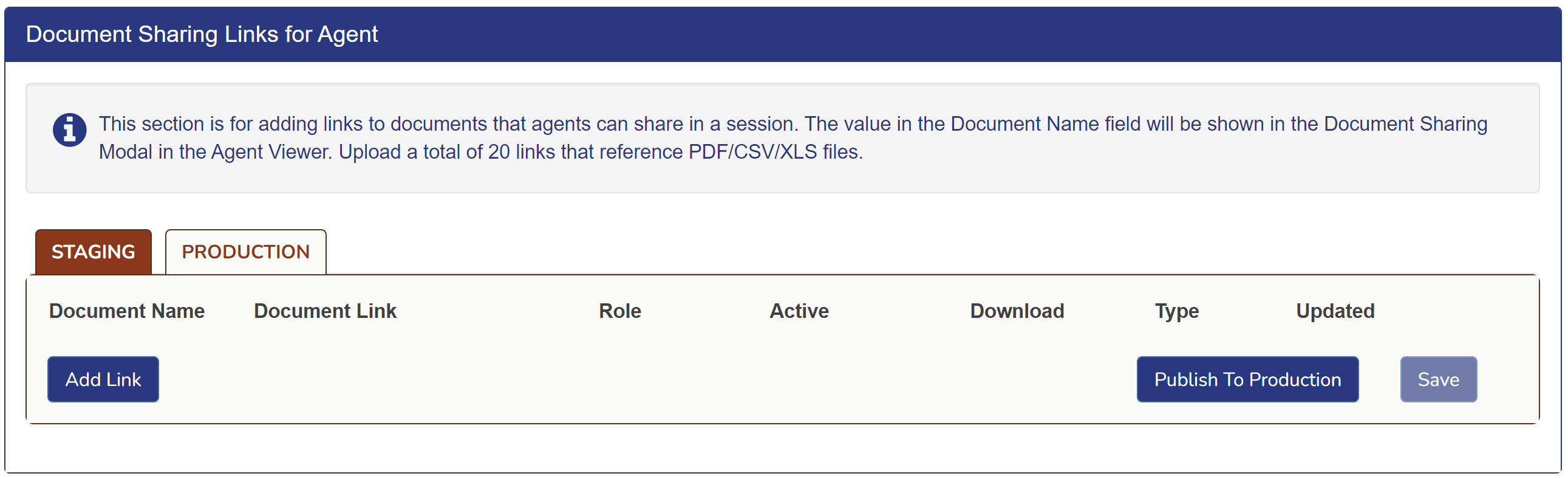 Document Sharing Links section