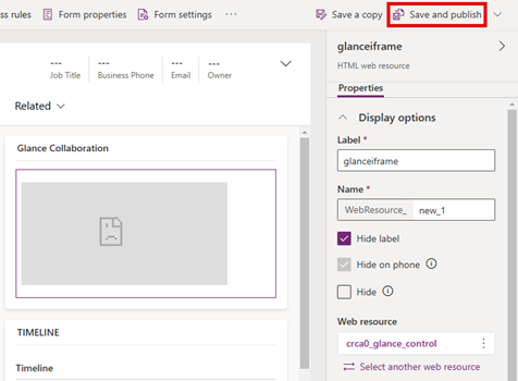 Save and publish properties panel