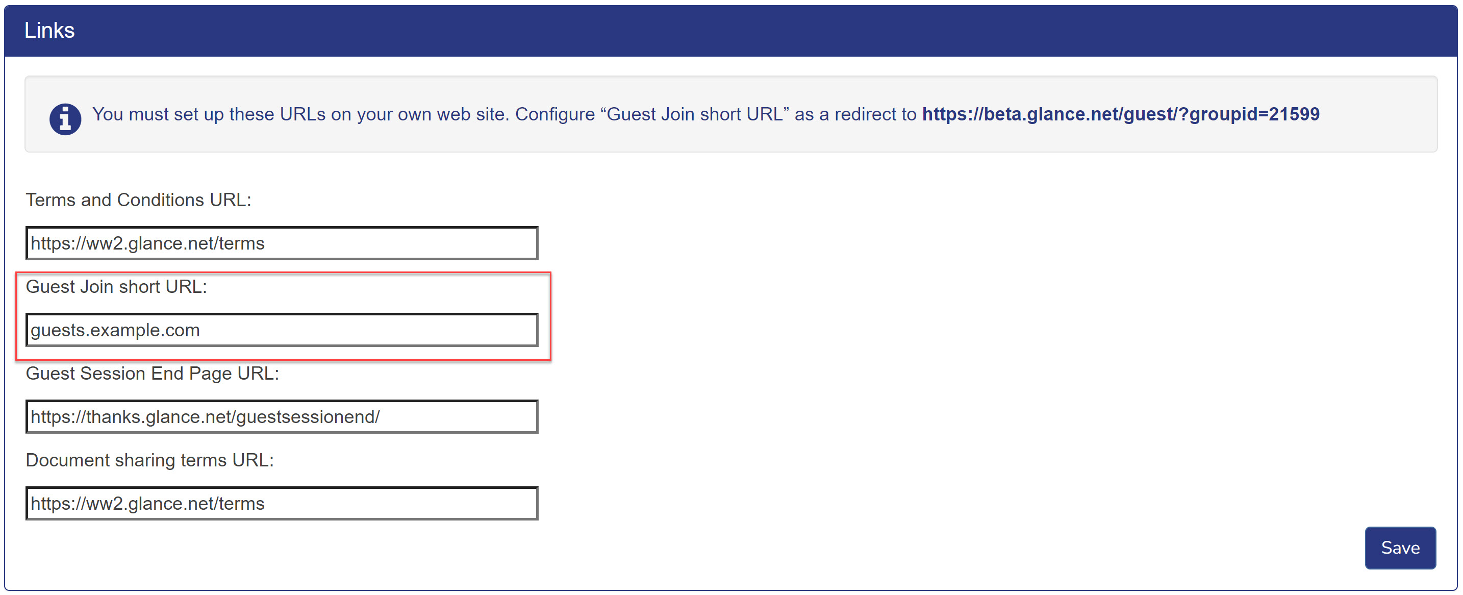 Guest join short URL setting