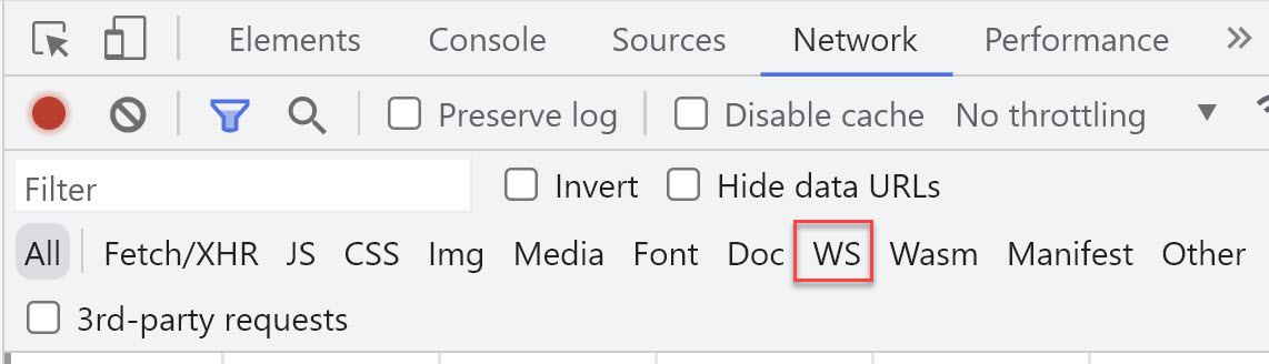 Chrome Network tab WS option