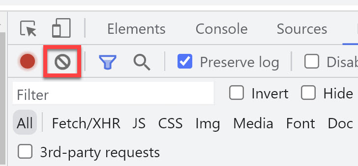 Chrome Network tab clear logs button