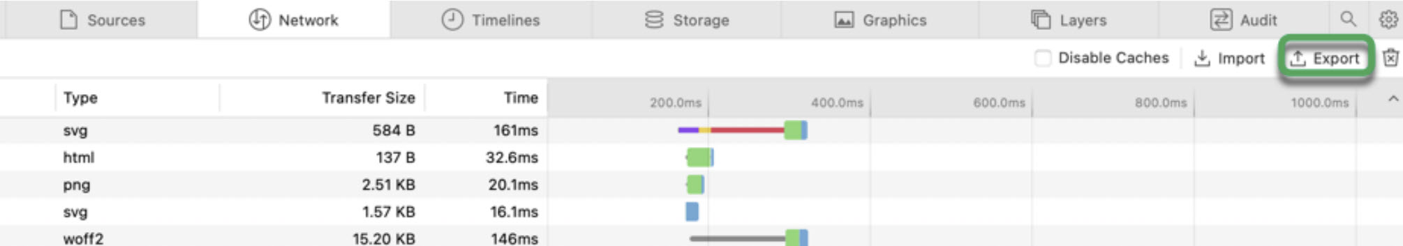 Safari export HAR file icon