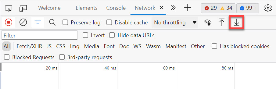 Edge export HAR file button