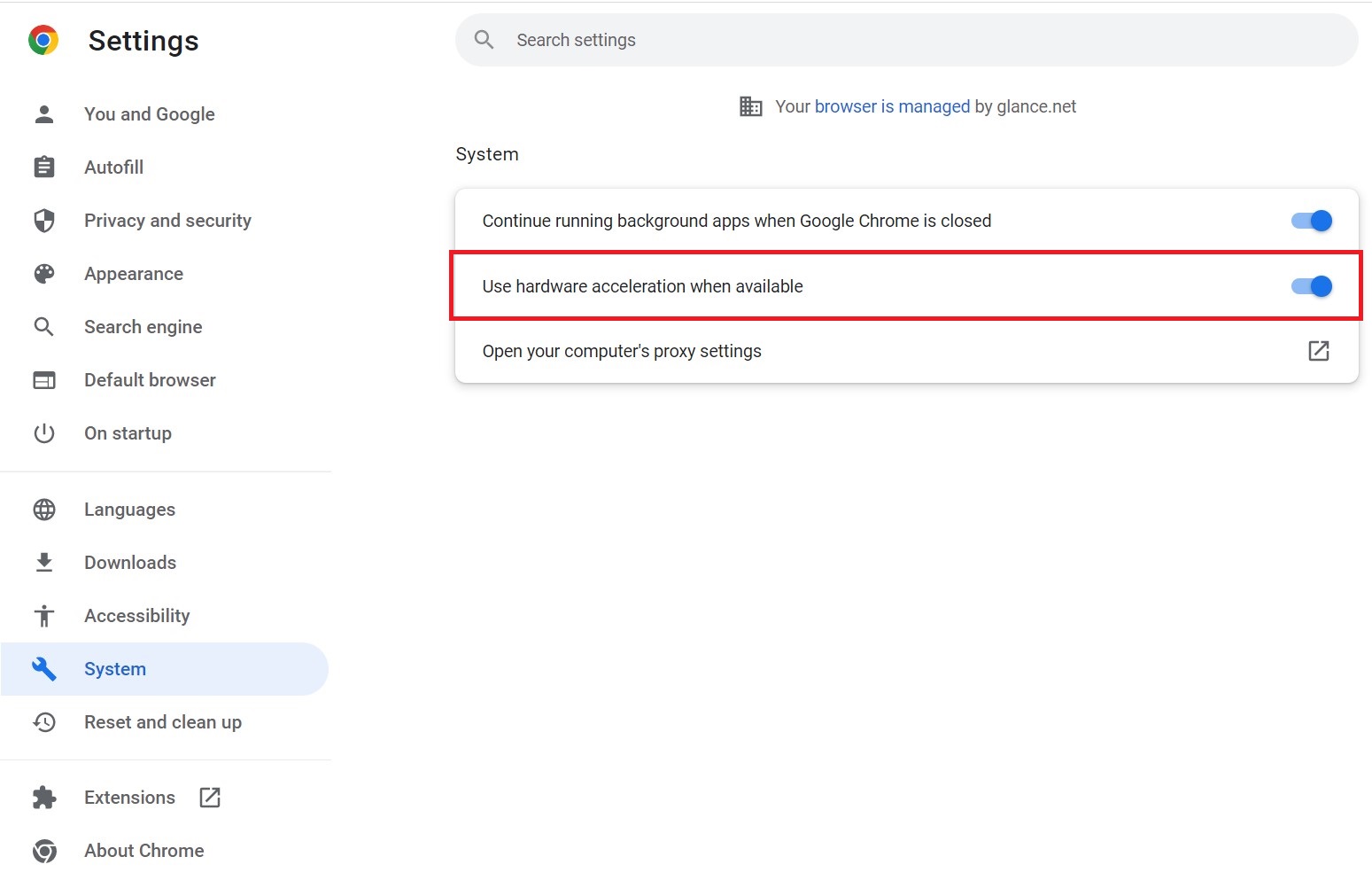 Chrome hardware acceleration setting