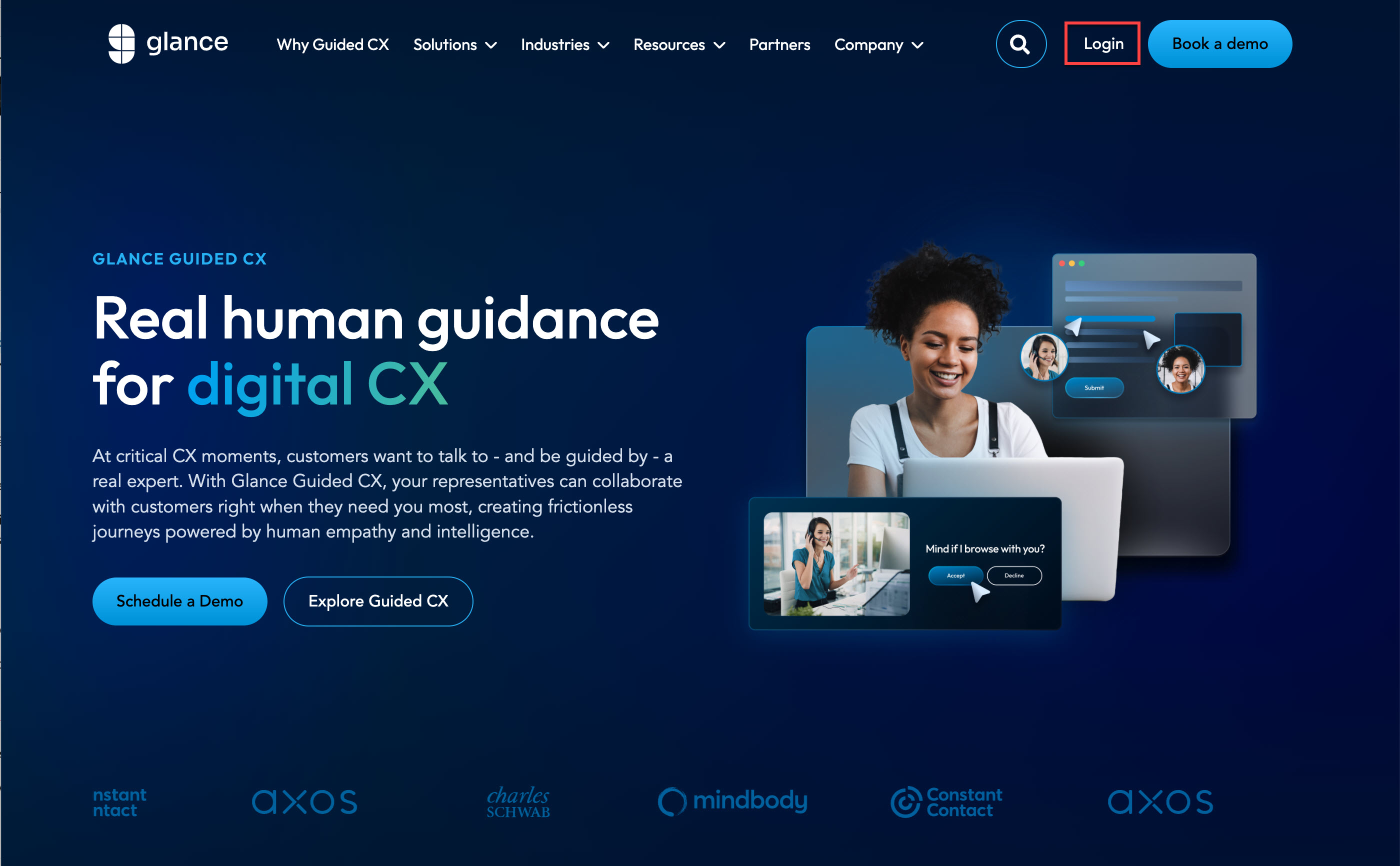 Glance homepage login button