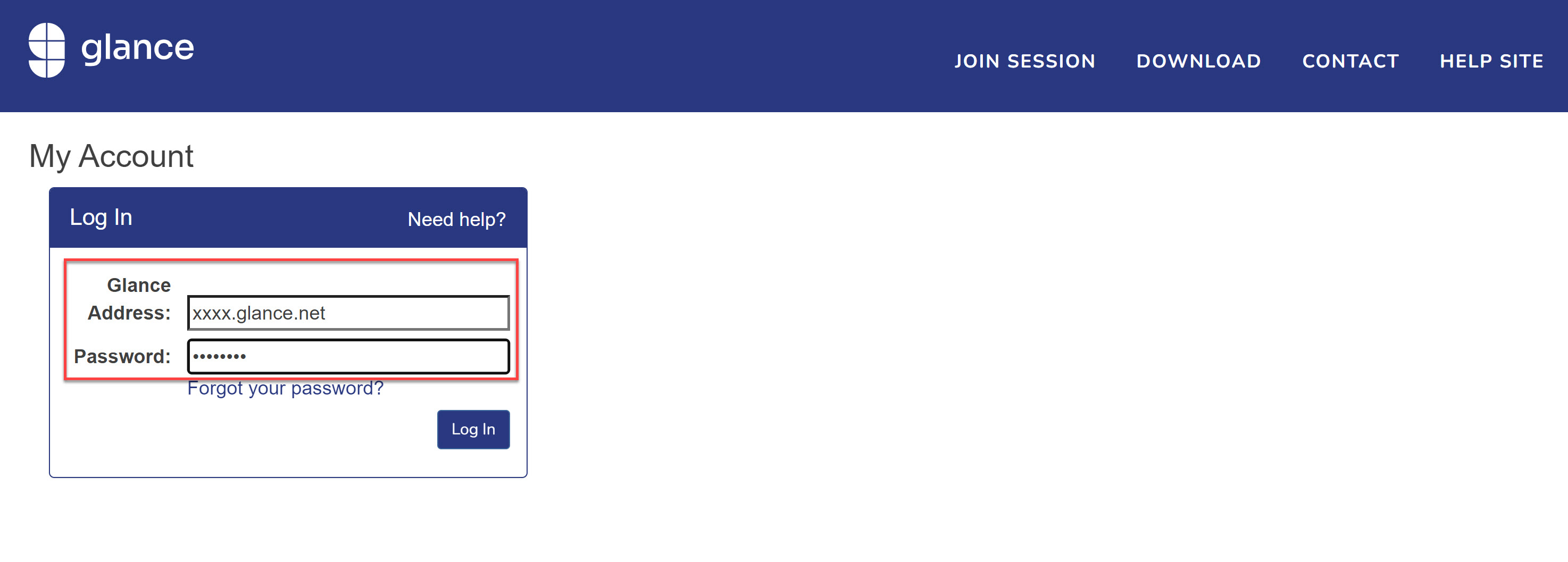 Glance Address and Password prompt