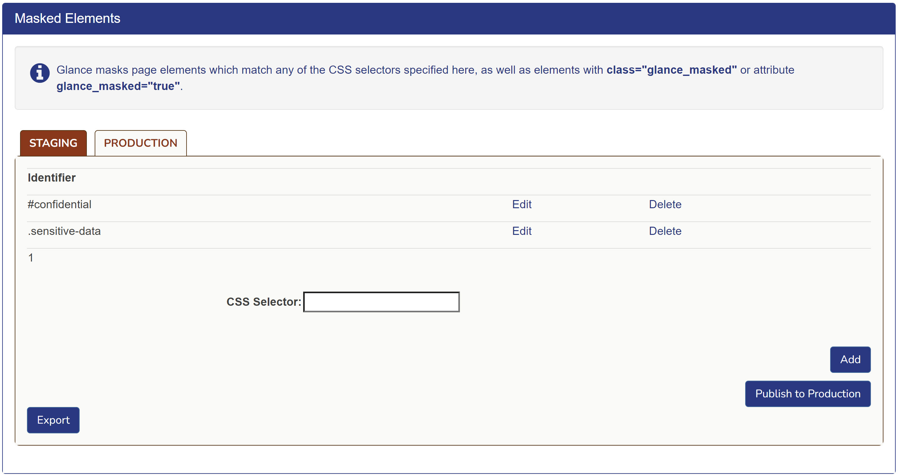 Masked Elements Configuration UI