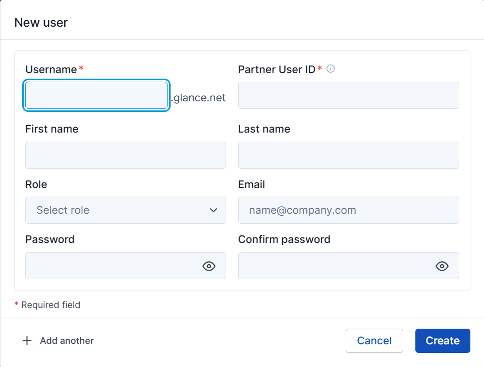 New user creation form