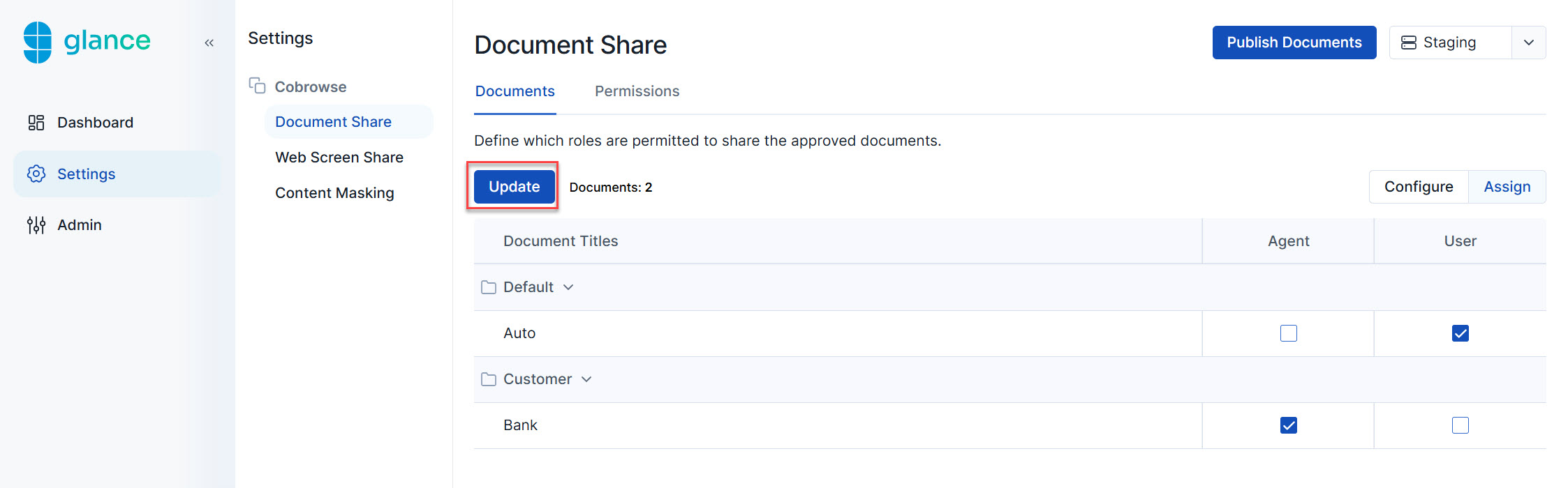 Update document role assignments