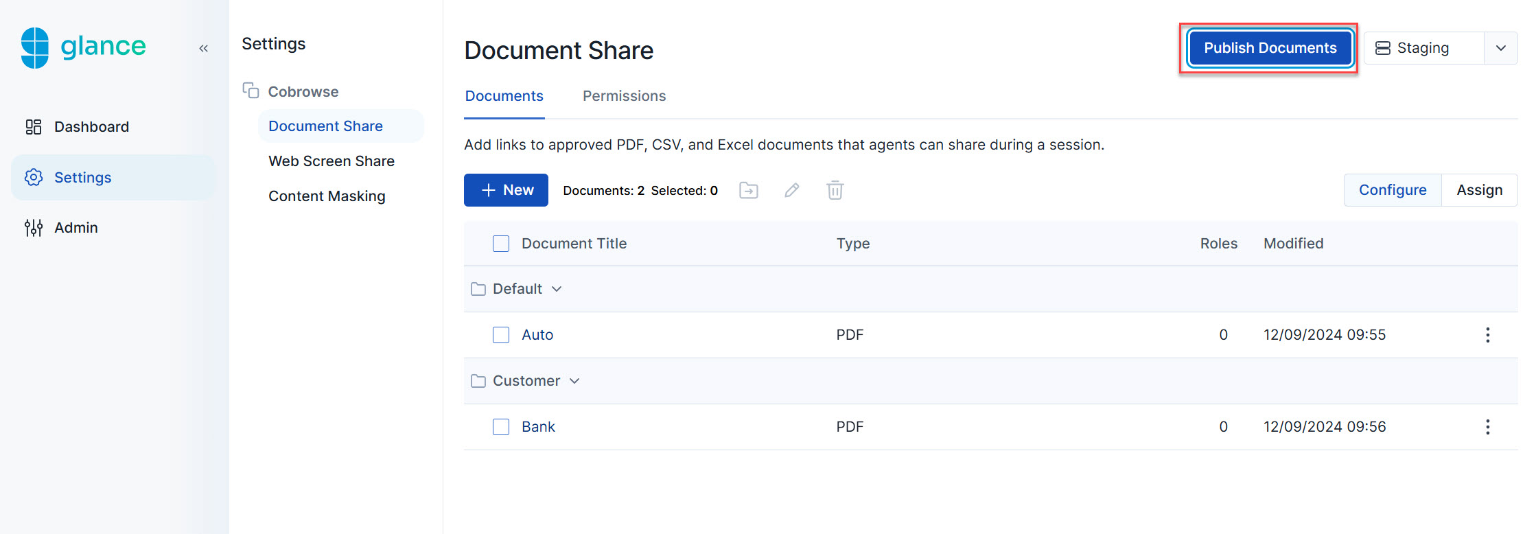 Publish configured documents