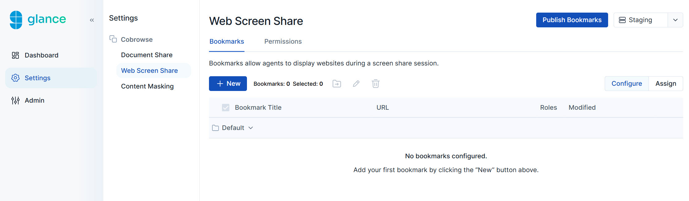 Web Screen Share settings in the Portal