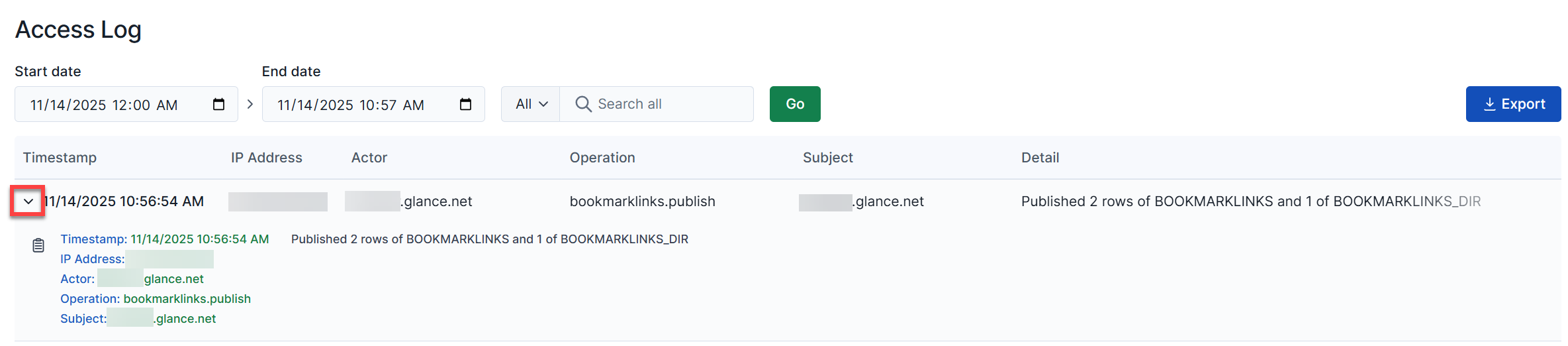 Portal access log timestamp details
