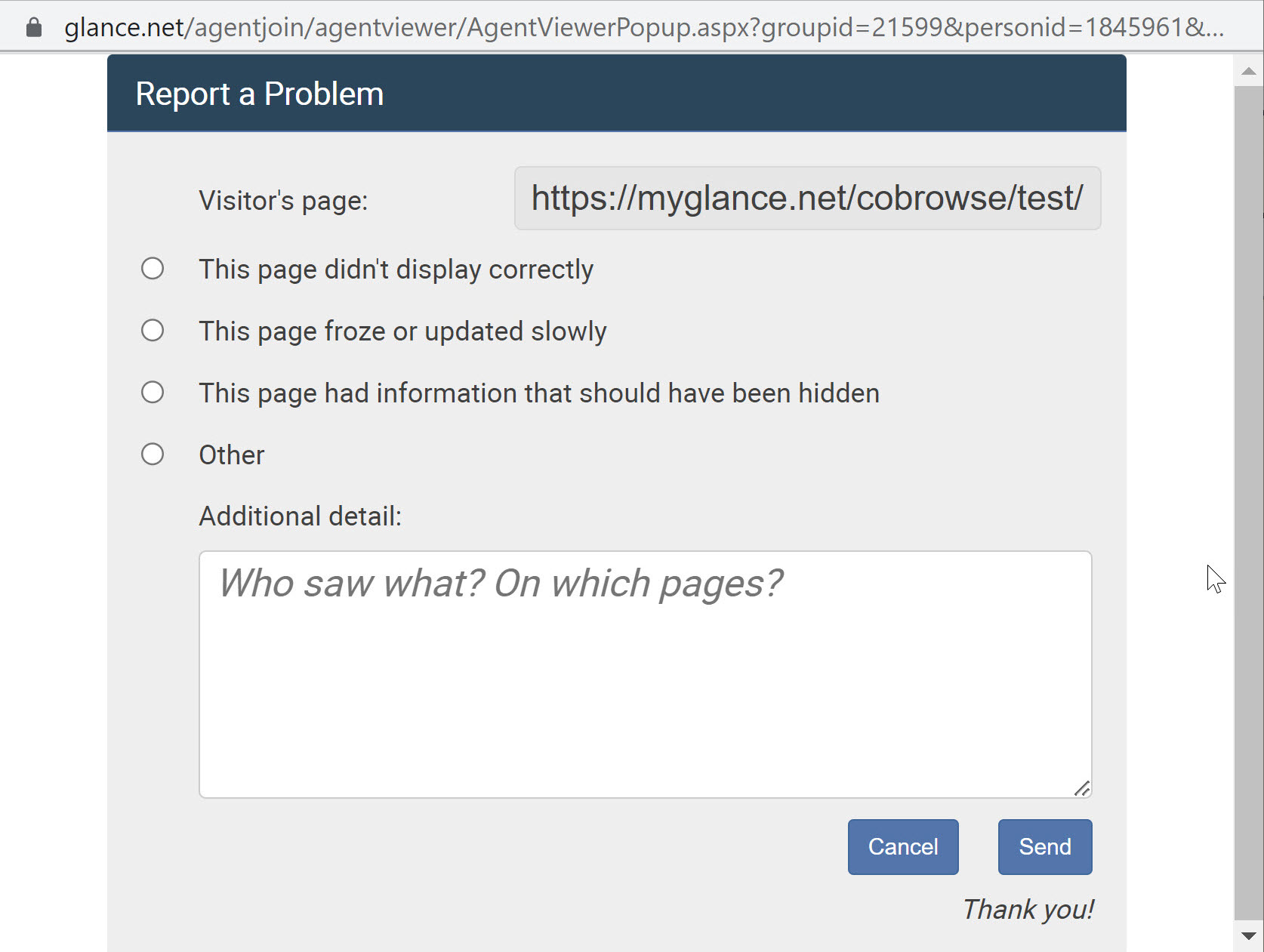 Report a Problem details modal