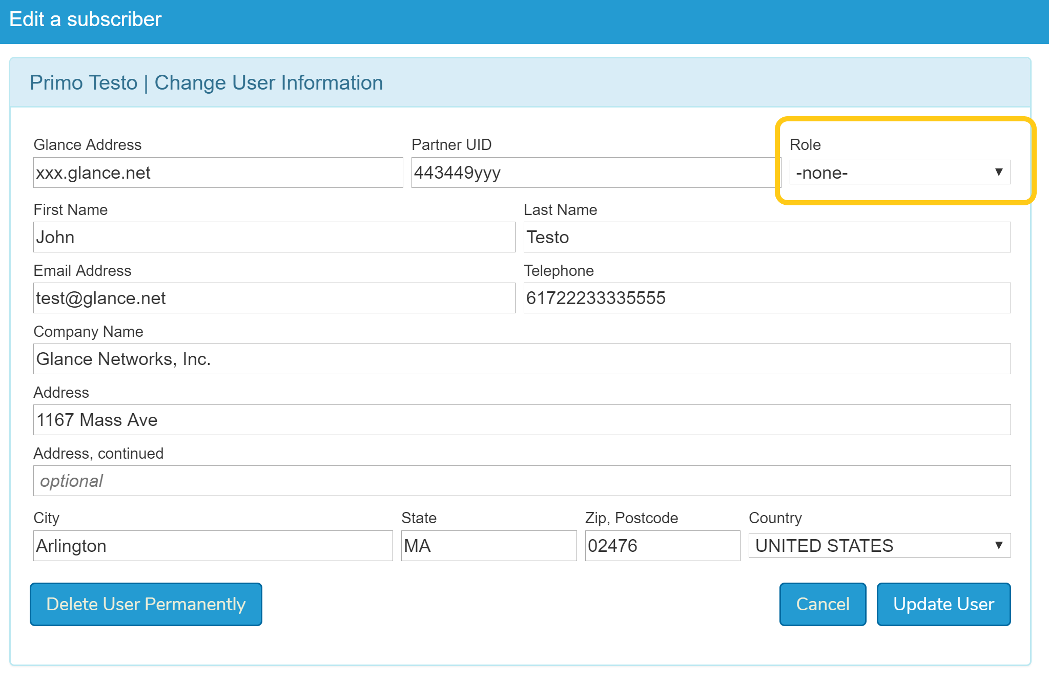 Update User role dropdown