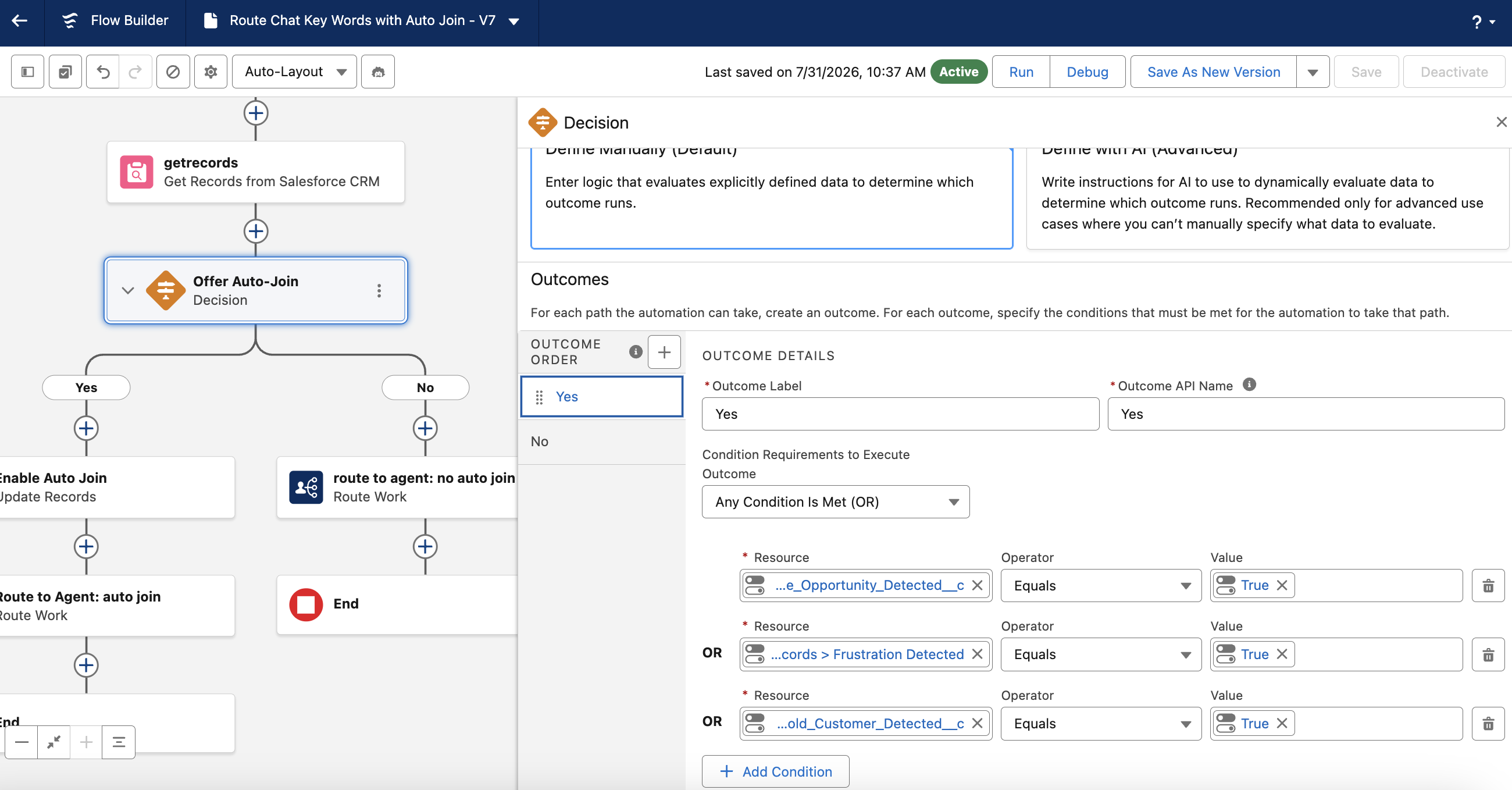 Example Flow conditions configuration