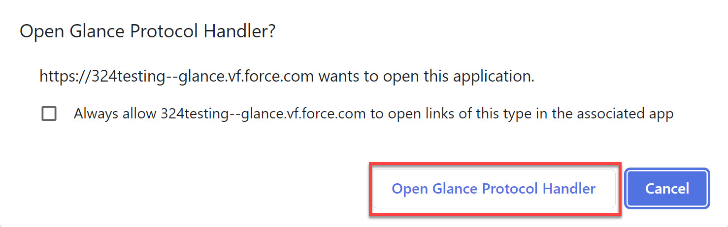 Open Glance Protocol Handler browser prompt