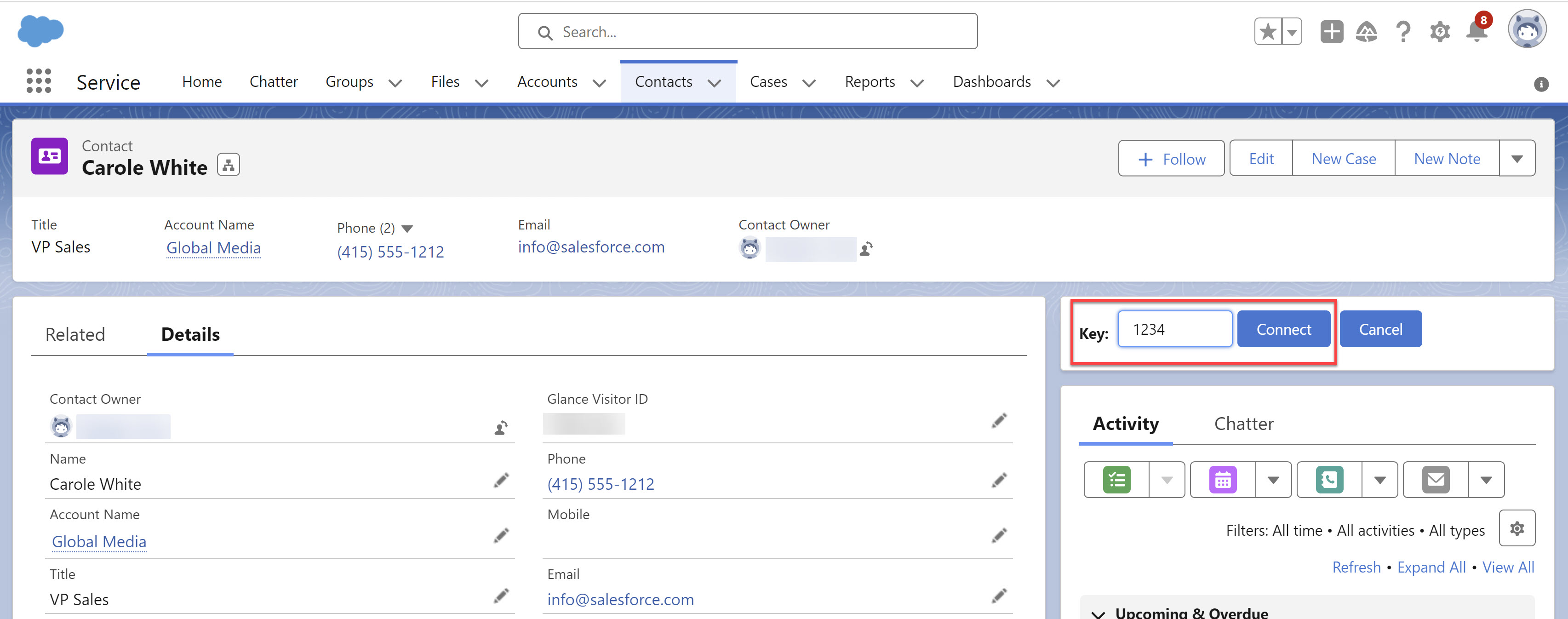 Enter session key in Salesforce Glance component