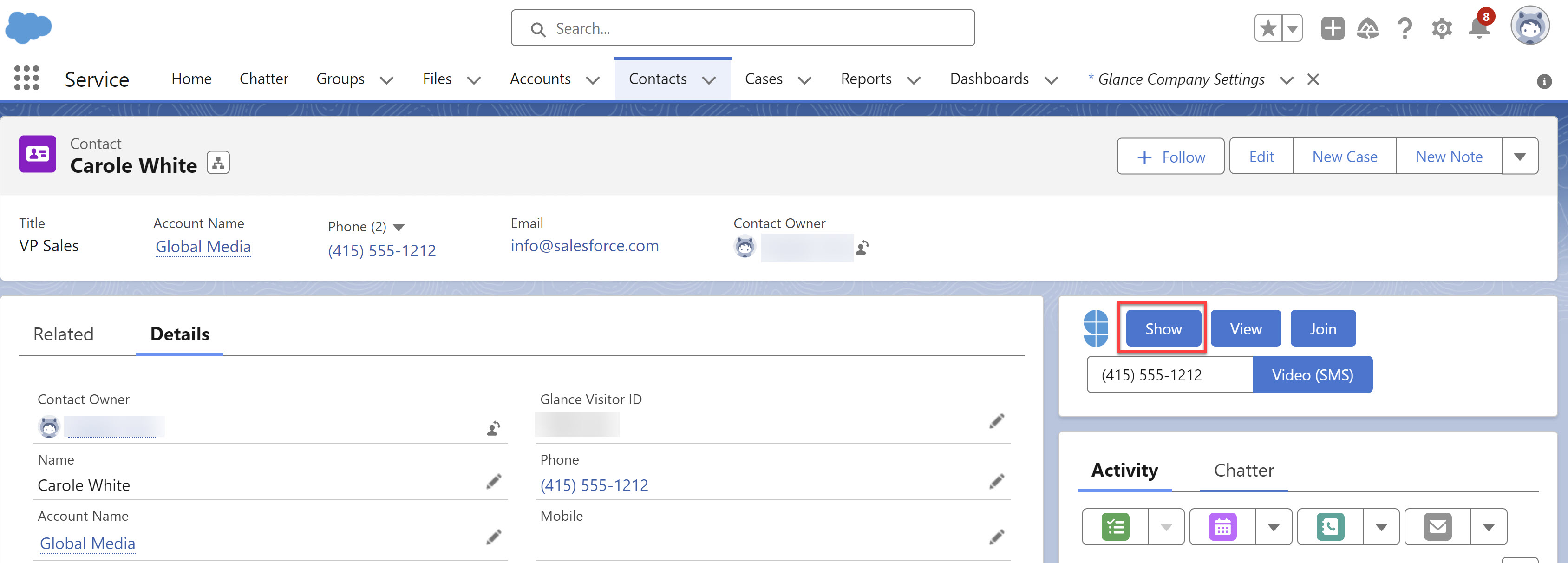 Click the Show button in Salesforce