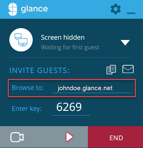 Glance Client showing Browse to URL and session key