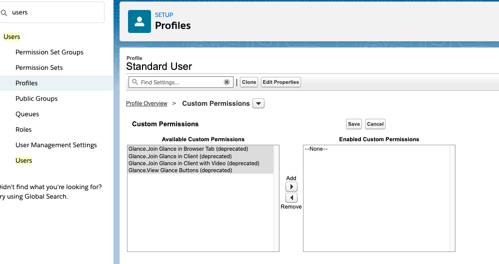 Disable custom permissions related to Glance at the profile level