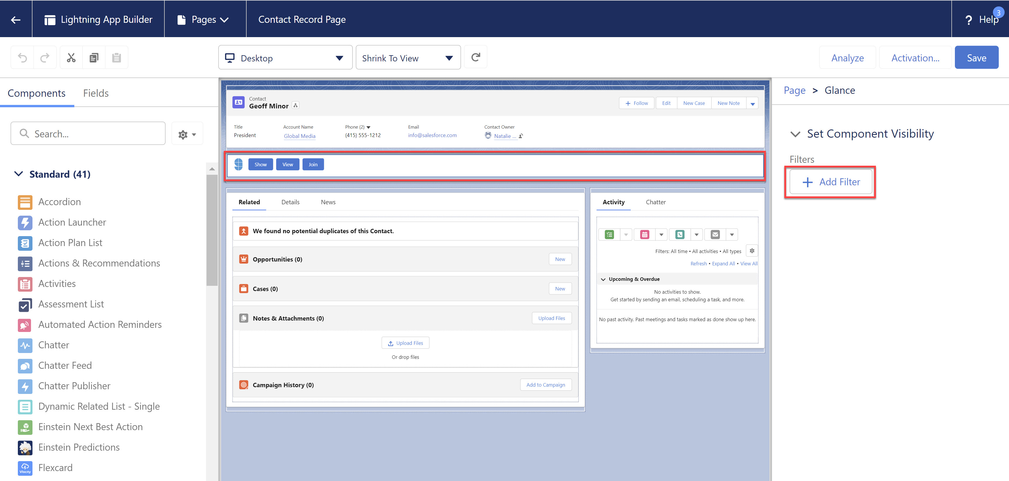 Add Filter under Set Component Visibility in Salesforce Lightning App Builder