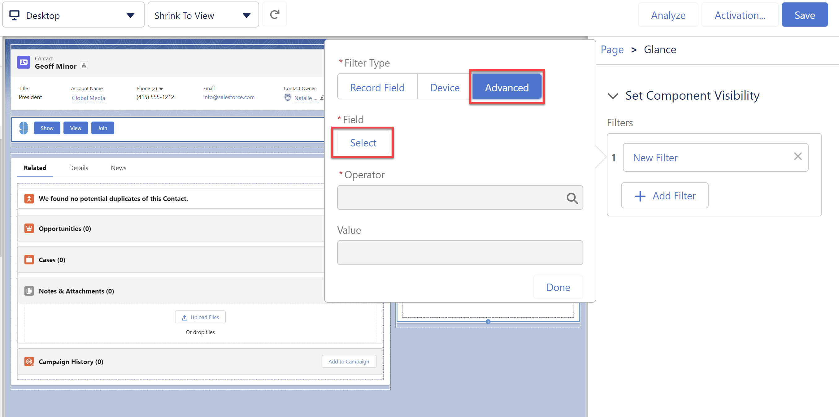 Select Advanced filter type