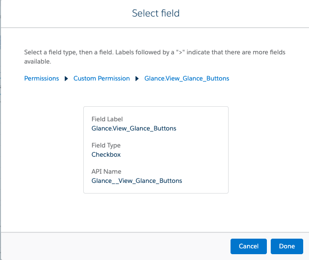 Select the Glance.View_Glance_Buttons custom permission