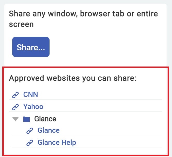 Share Screen bookmark menu