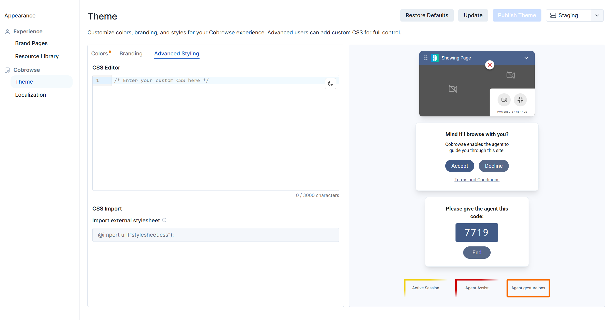 Theme advanced styling configuration