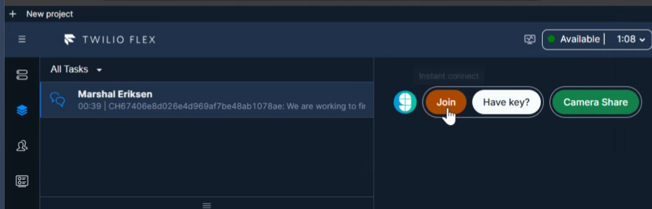 Glance application active in Twilio Flex CRM container