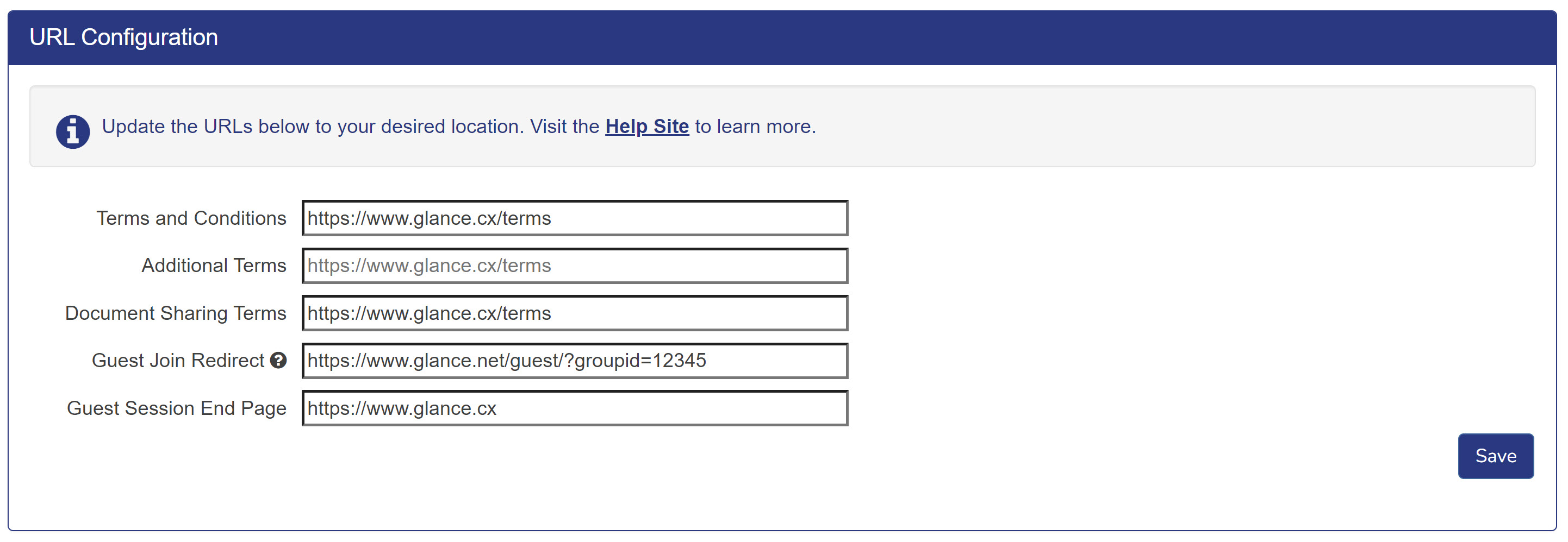 URL Configuration settings interface