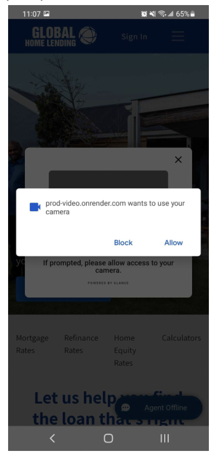 Android Chrome allow camera prompt