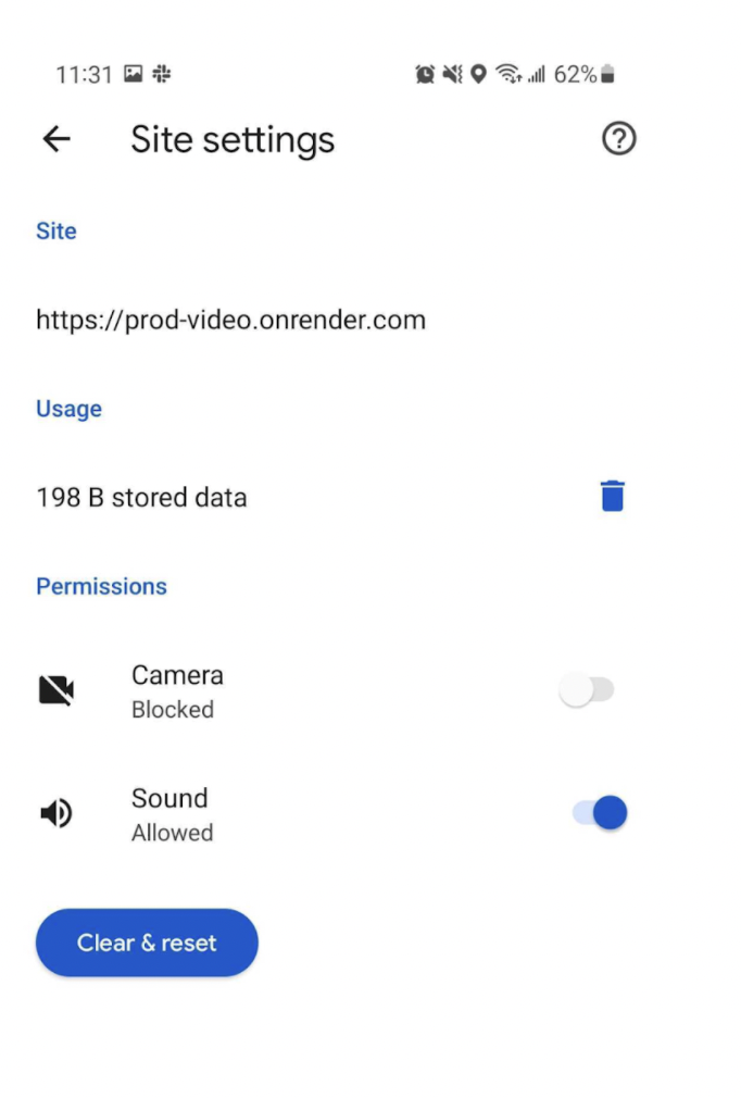 Android Chrome site settings clear and reset